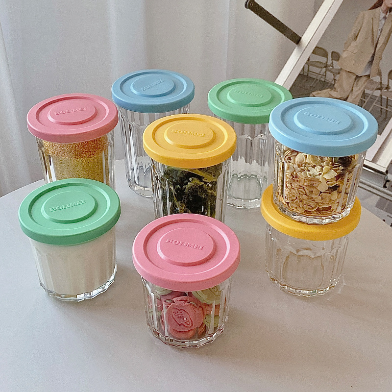 Food Storage Glass Jar - Color Cover Glass Sealed Tank Storage