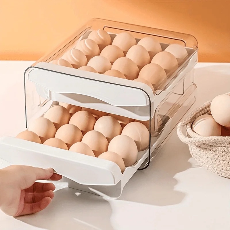 Egg Storage Holder - 2-Layer Drawer Type Refrigerator Egg Holder,