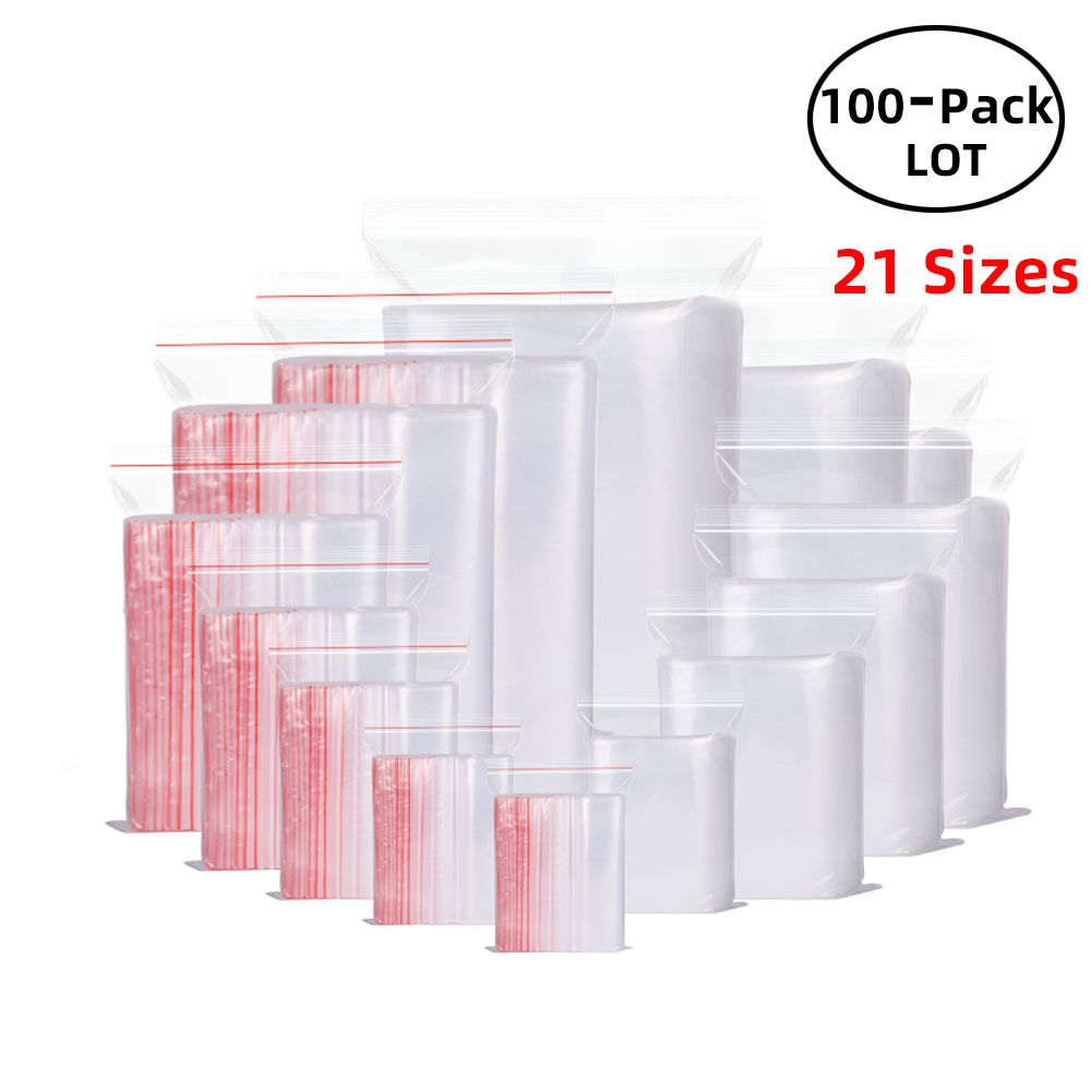 Food Storage Zip Lock Bags - 100PCS/Pack Resealable Zip Lock Bags Self