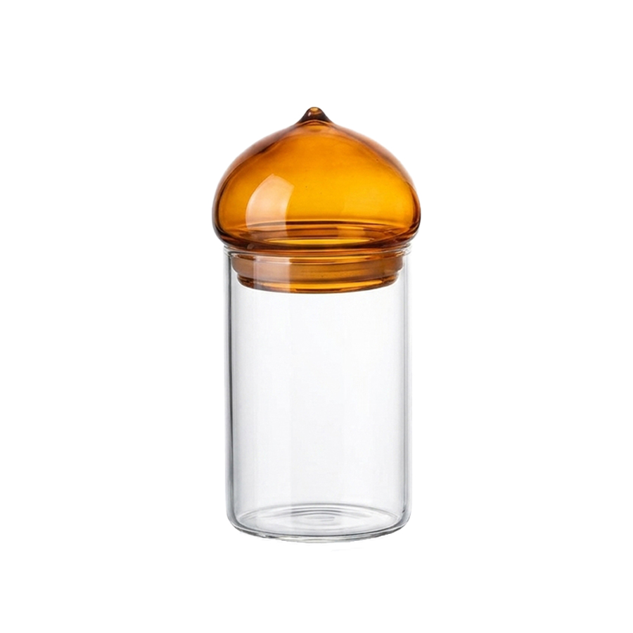 Food Storage Glass Jar - Amber Lid Glass Storage Jar, High