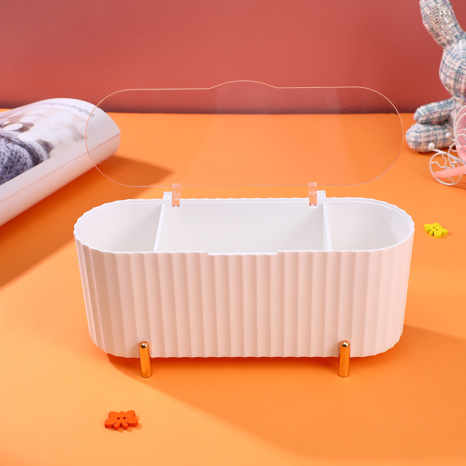 Egg Storage Holder - 2Pcs Storage Box 3-Grid Makeup Pad