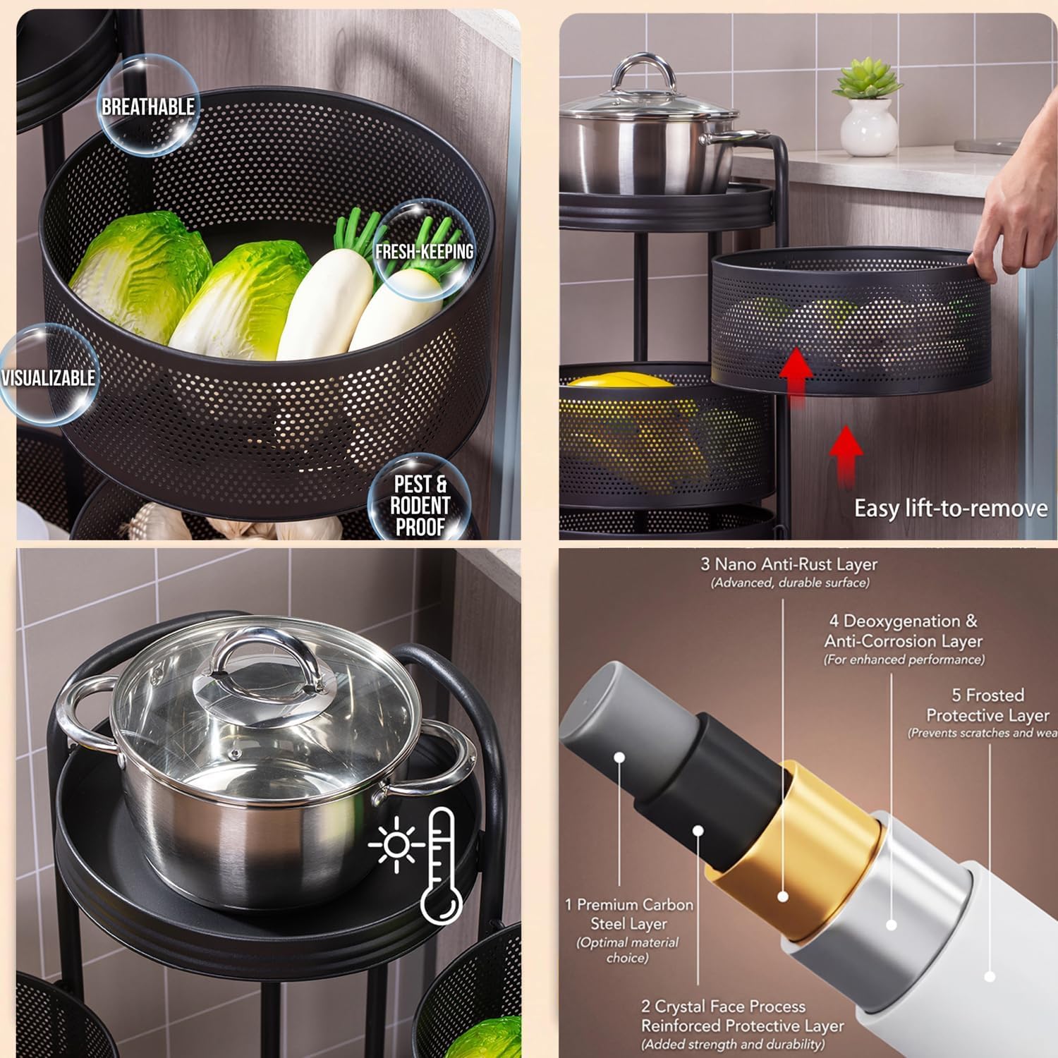 5-Tier Rotating Kitchen Storag - огляд і ціна Food Storage With Wheels