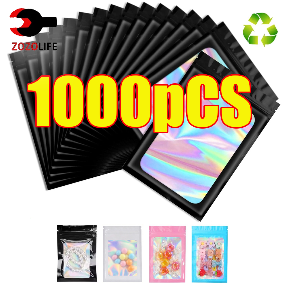 10-1000Pcs Holographic Ziplock - огляд і ціна Food Storage Zip Lock Bags
